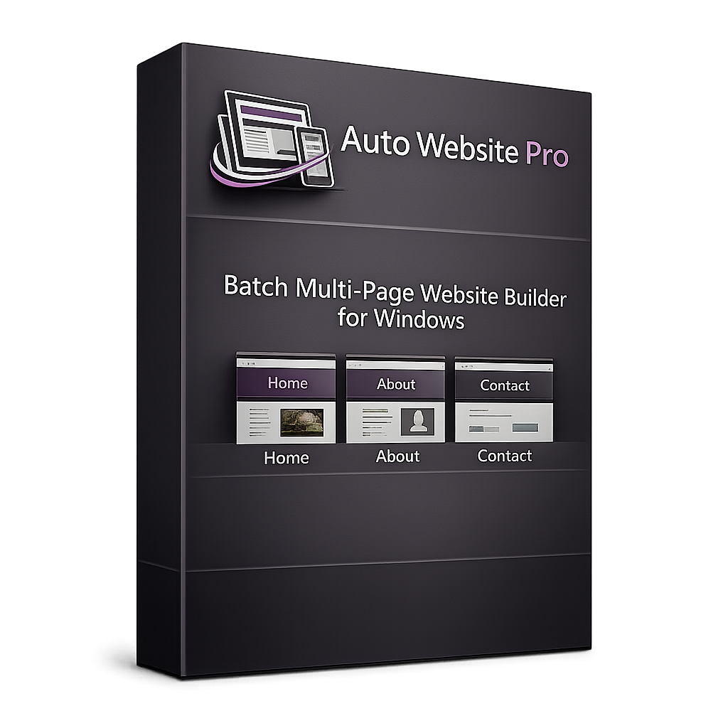 Auto Website Pro batch multi-page website builder software product box